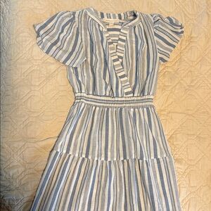Anthropology - Monteau Blue and White Striped Midi Dress